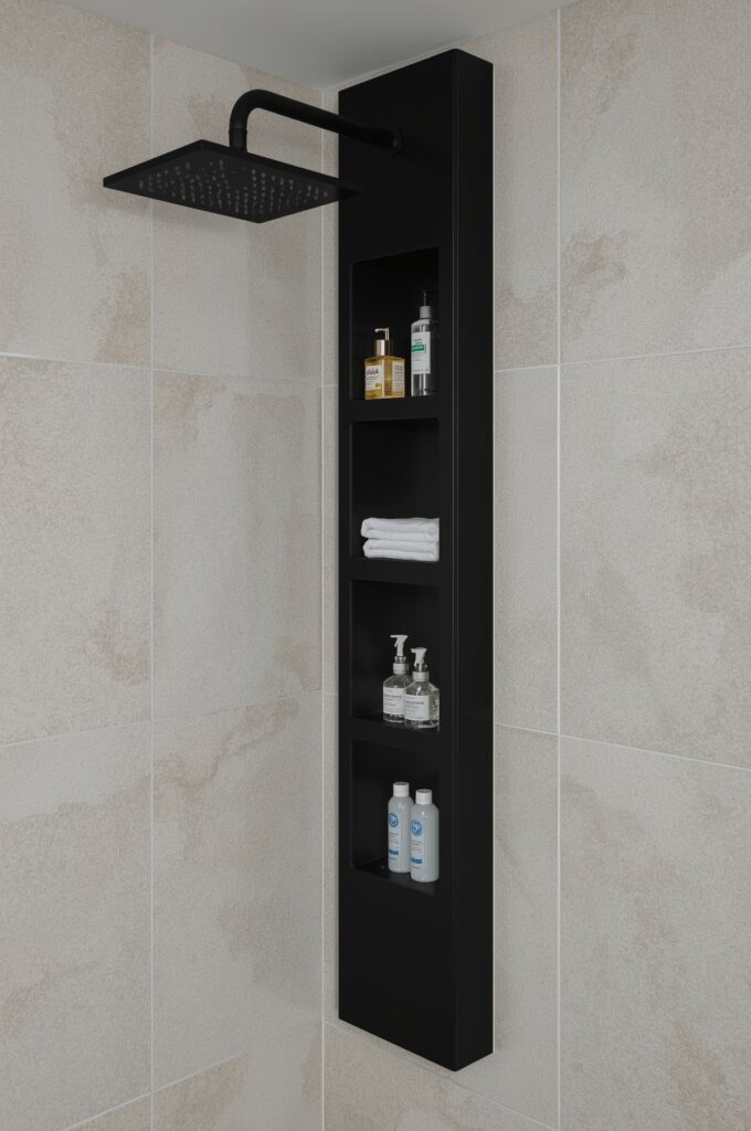 Compact Shower Column with Built-In Shelves