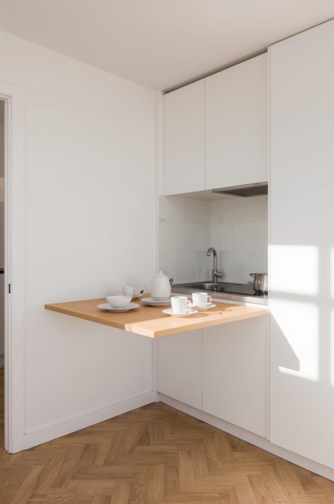 Compact Kitchen with Foldable Dining Table