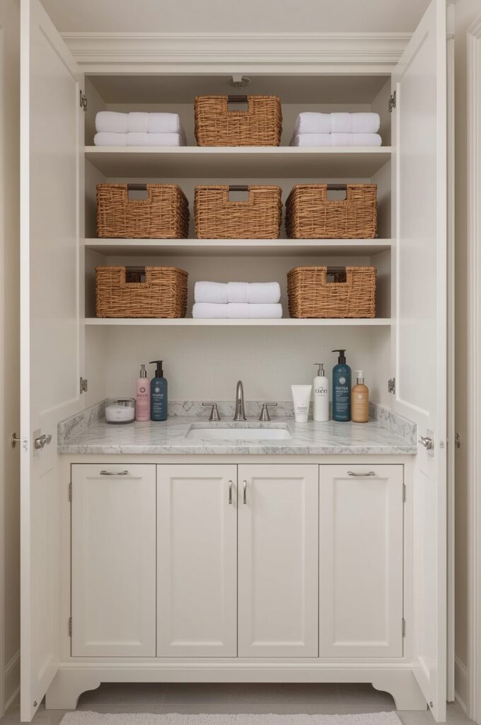 Open Vanity with Storage Baskets