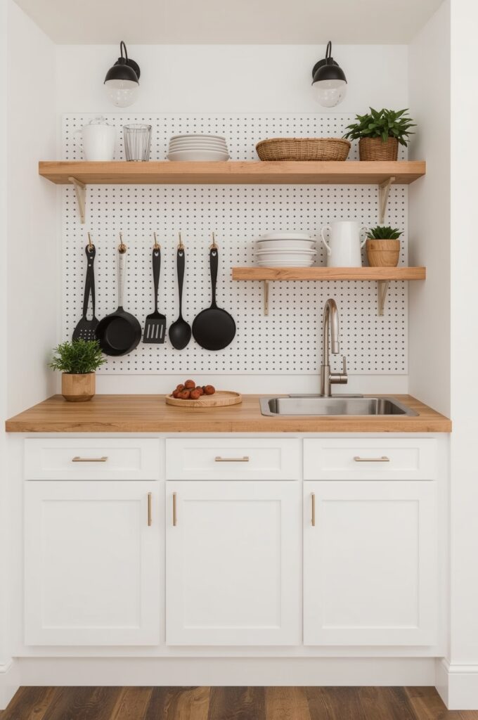 Countertop with Pegboard Backsplash Storage