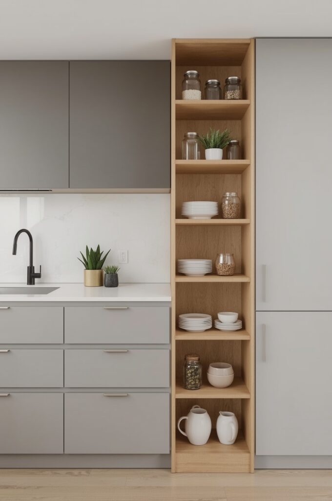 Slim Countertop with Vertical Storage Tower