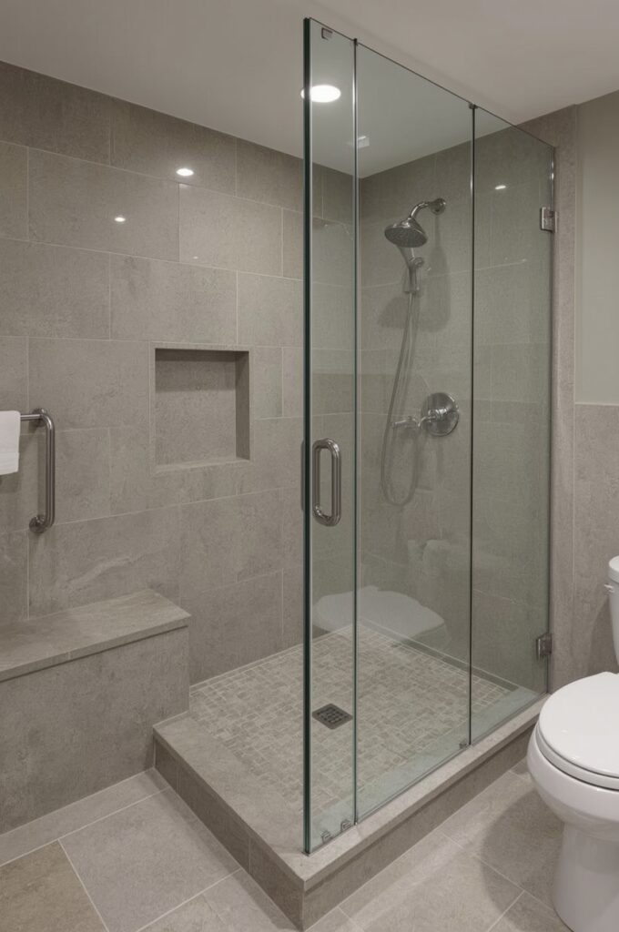 Corner Shower with Built-In Bench