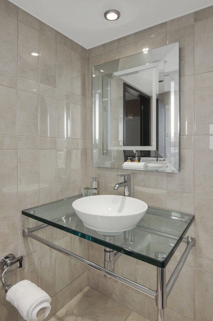 Glass-Top Vanity for Light Reflection