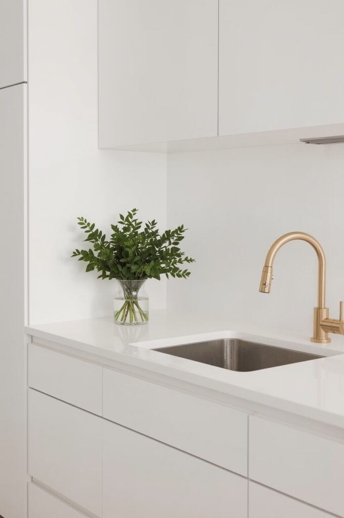 Bright White Countertop to Enlarge Space