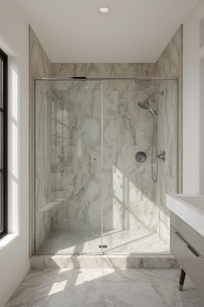 All-Glass Shower Stall with Minimal Framing