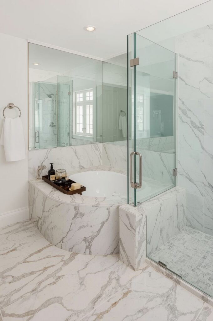 Tub with Continuous Floor Tile Design