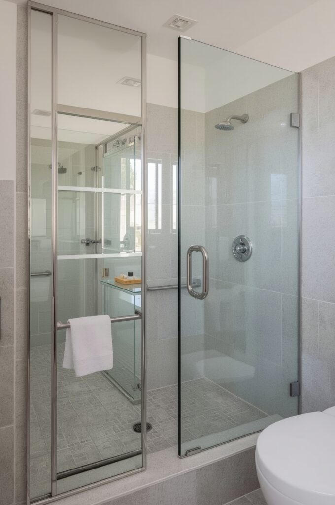 Floor-to-Ceiling Mirror Beside Shower