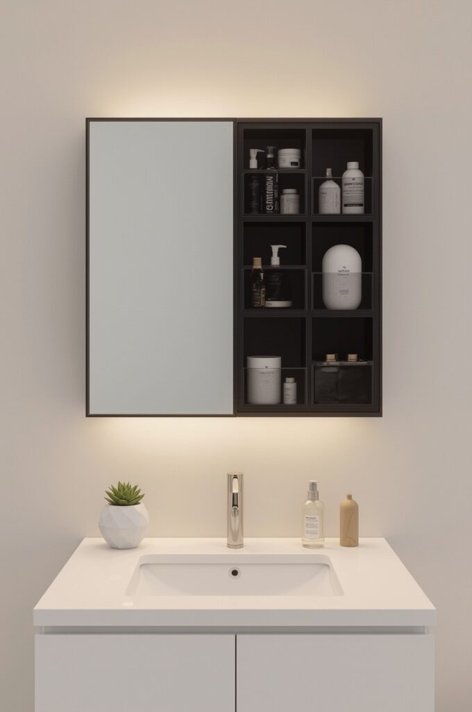 Hide Essentials in a Mirror Cabinet with Pockets