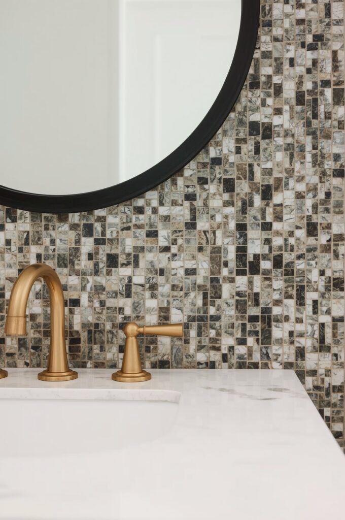 Marble Mosaic Backsplash Behind Vanity