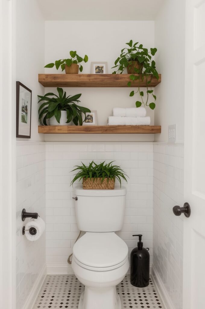 Style and Store with Floating Shelves Above the Toilet