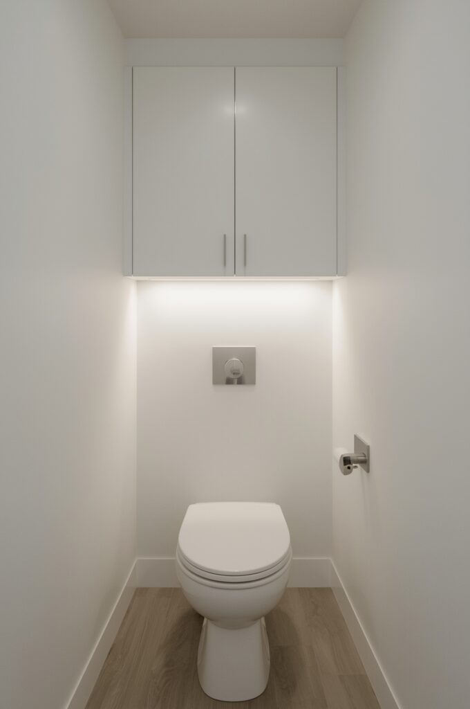 Toilet with Overhead Cabinet Integration