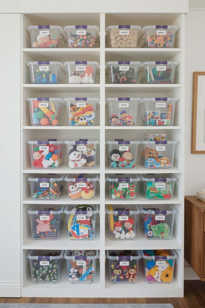 Clear Bins with Labels for Organization