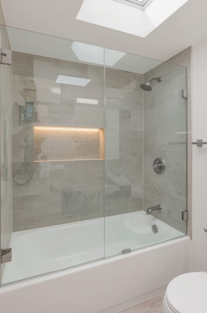 Small Tub with Overhead Rain Shower