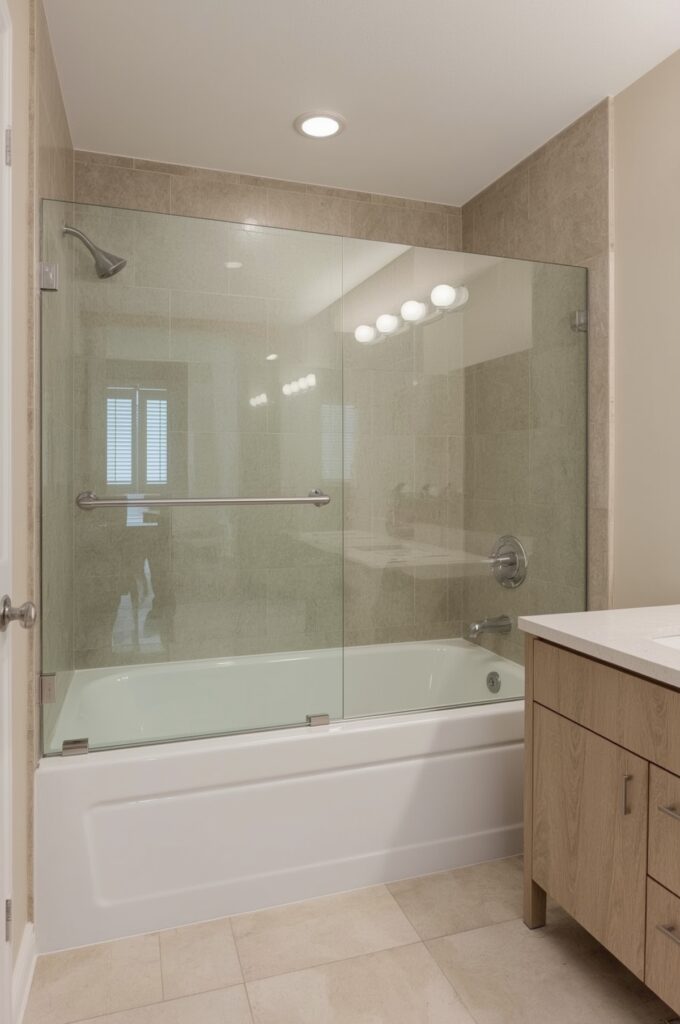 Tub with Frameless Sliding Door Enclosure