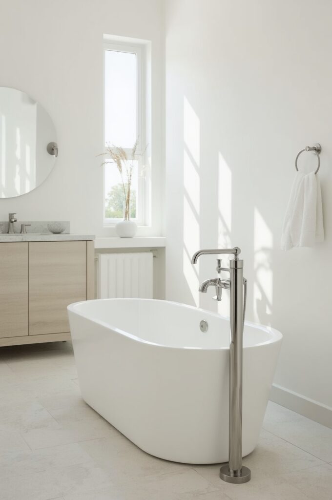 Compact Freestanding Tub with Floor-Mounted Faucet