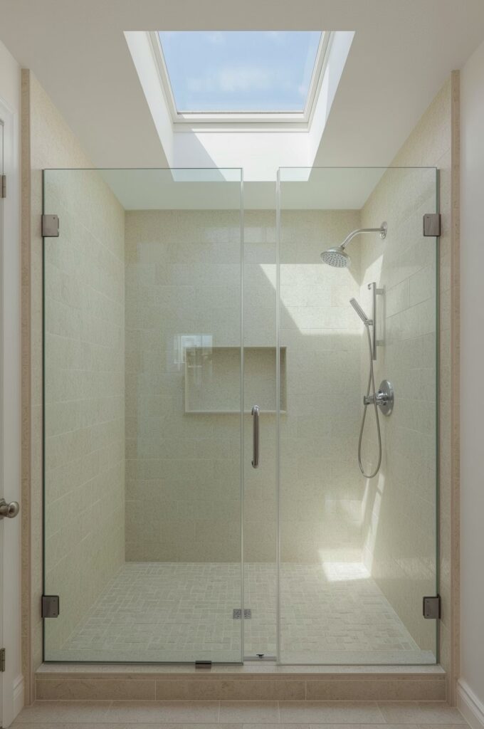 Small Shower with Skylight Window