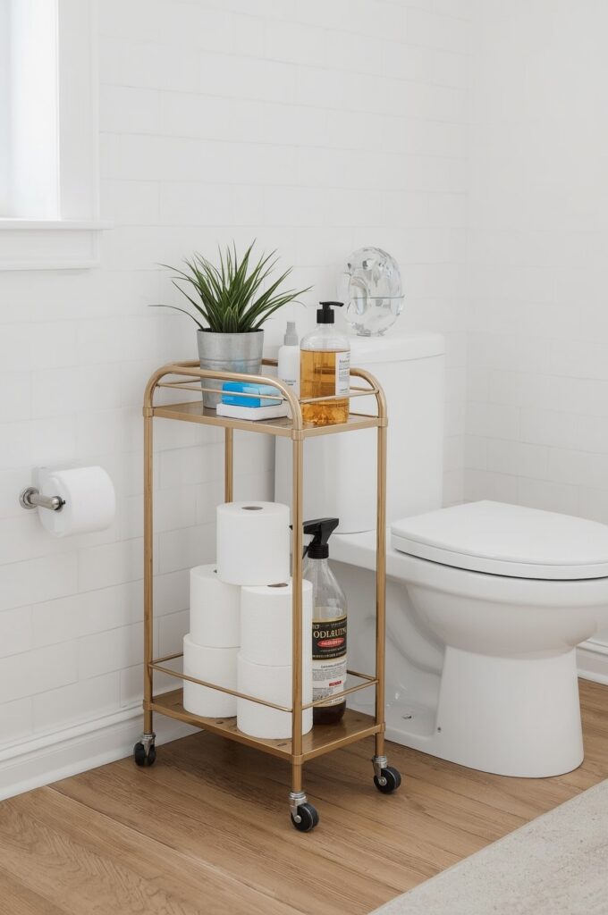 Slim Rolling Cart Beside Toilet