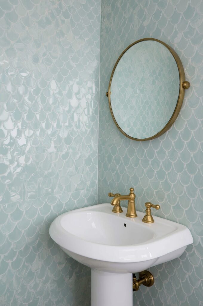 Fish-Scale Tiles Behind Sink