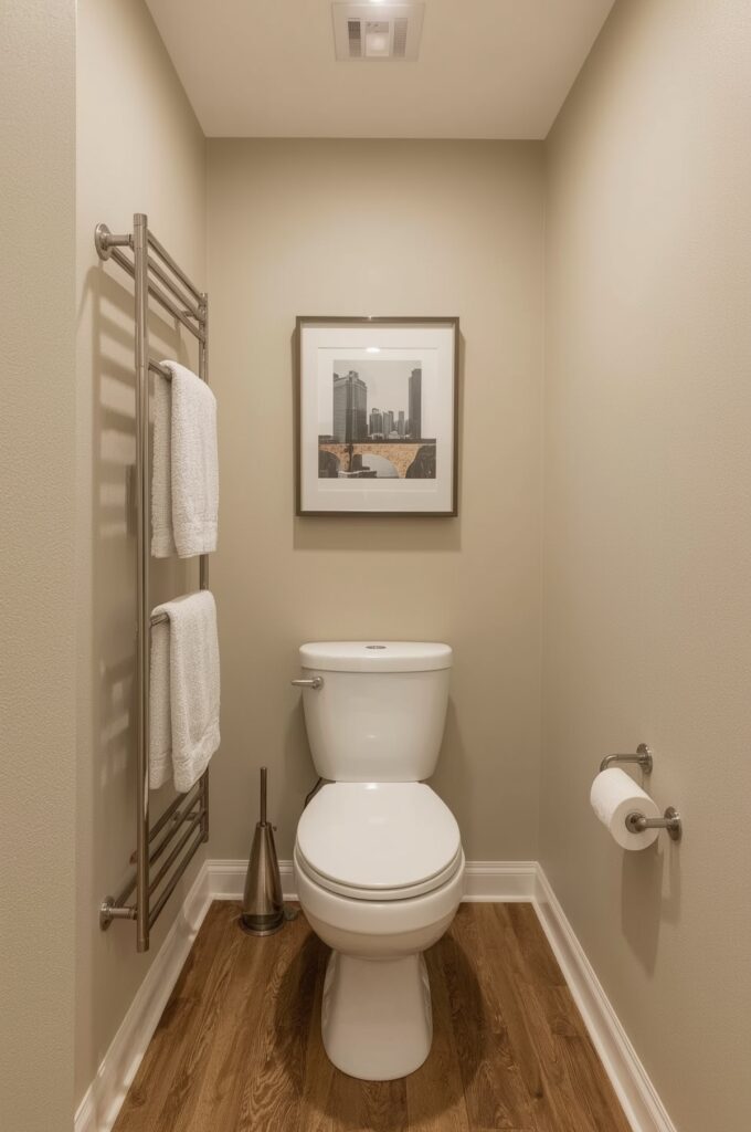 Toilet with Vertical Towel Rack Nearby