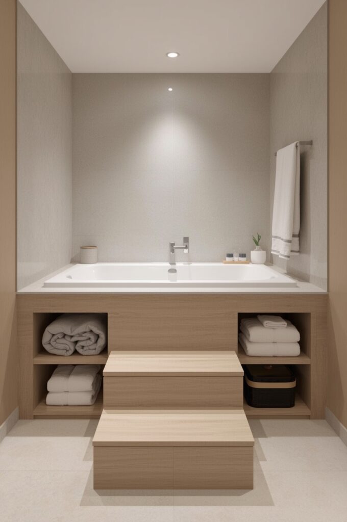 Tub with Built-in Step Storage