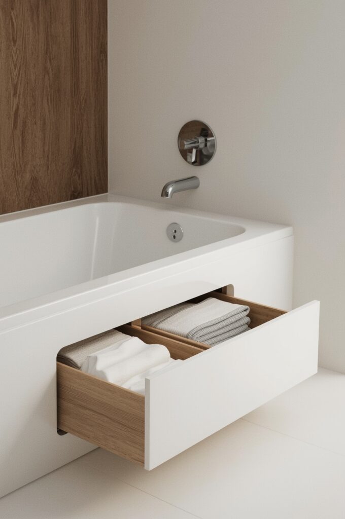 Tub with Hidden Pull-Out Storage Drawers