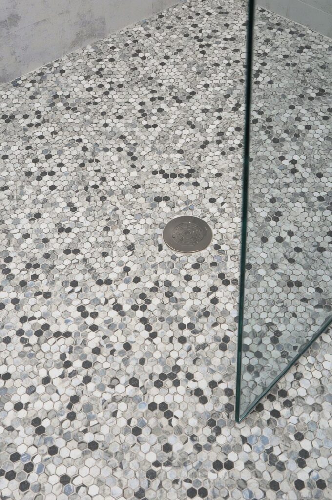 Mosaic Tile Floor in Corner Wet Zone