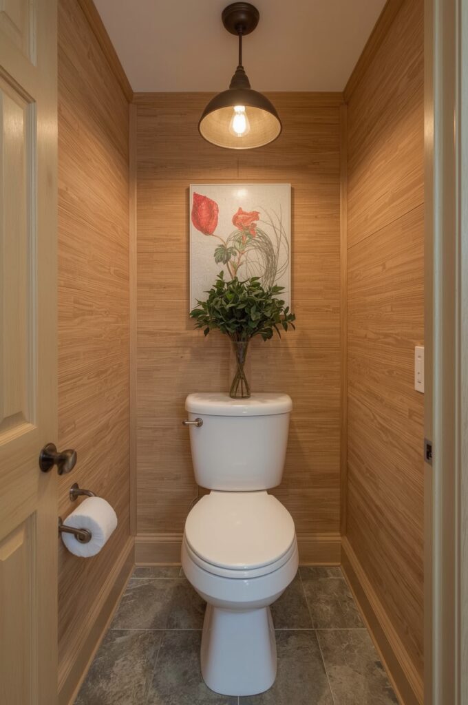 Wooden Accents Around Toilet for Warmth