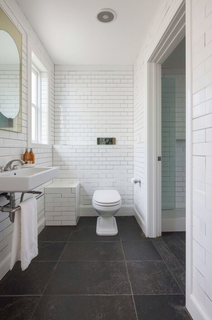 Dark Floor with Light Wall Tiles