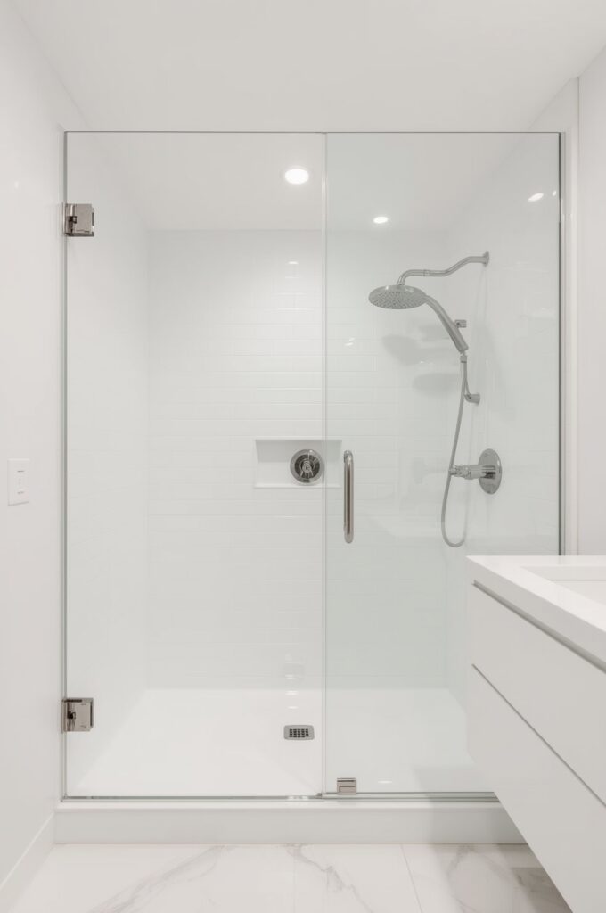 All-White Compact Shower for Spacious Look