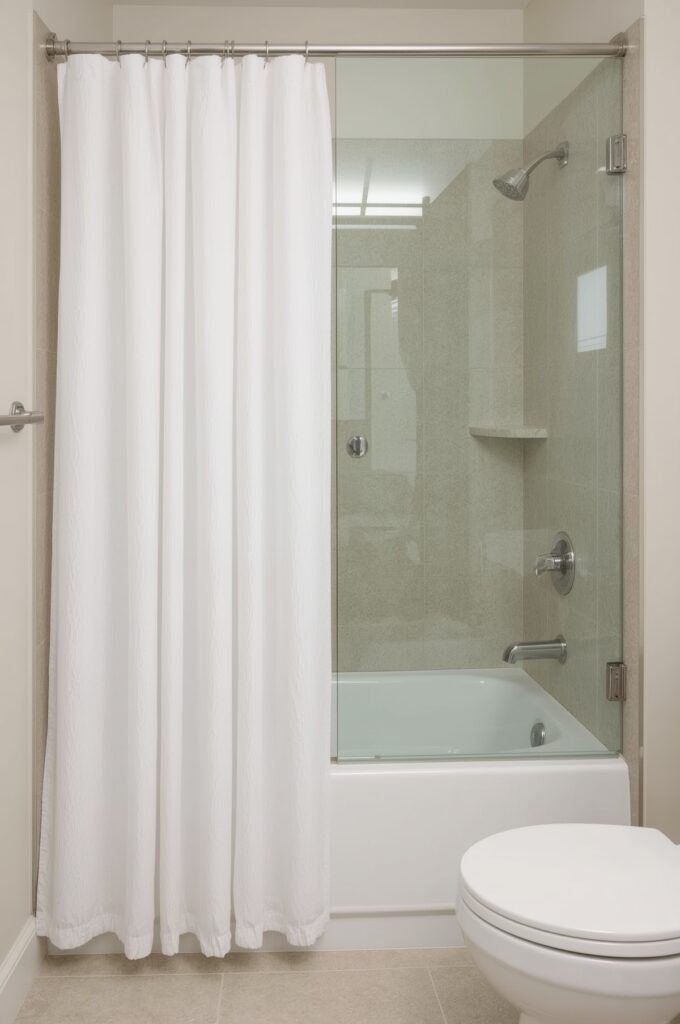 Tub with Combined Shower Curtain and Glass