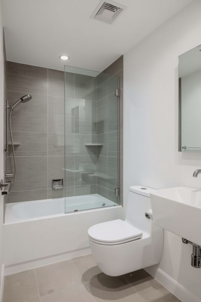 Tub with Compact Wall-Hung Toilet Adjacent