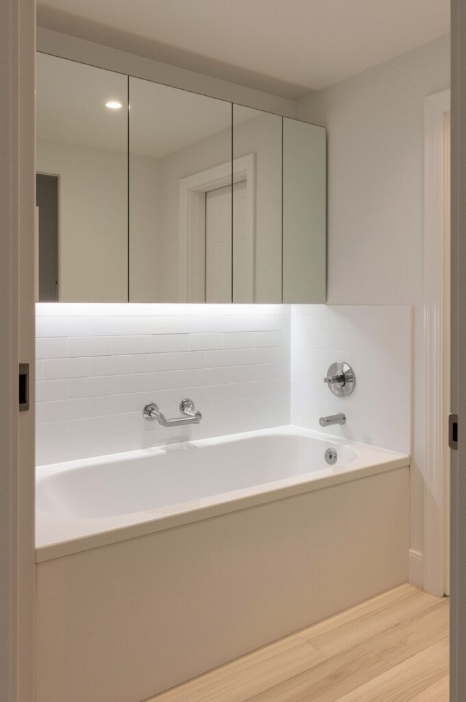 Tub with Mirrored Storage Cabinet