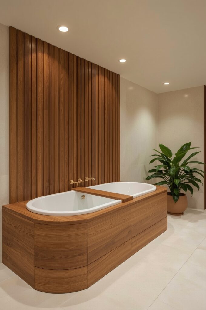 Tub with Wooden Panel Surround