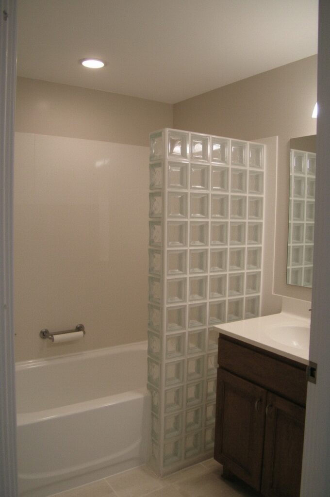 Tub with Glass Block Wall Divider