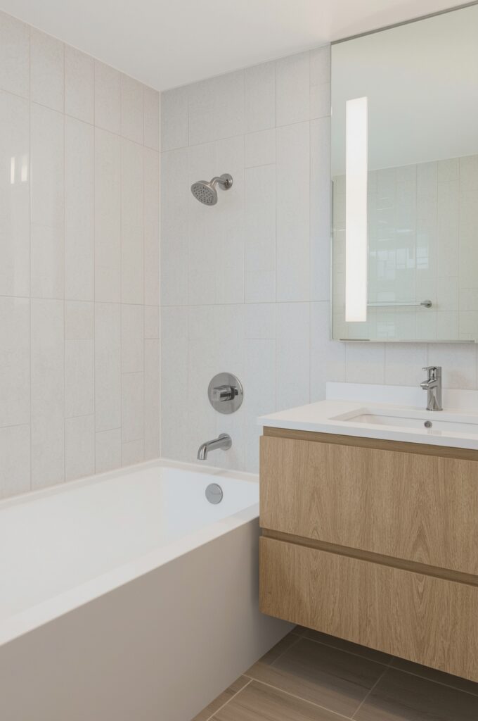 Tub with Floating Vanity Overlap