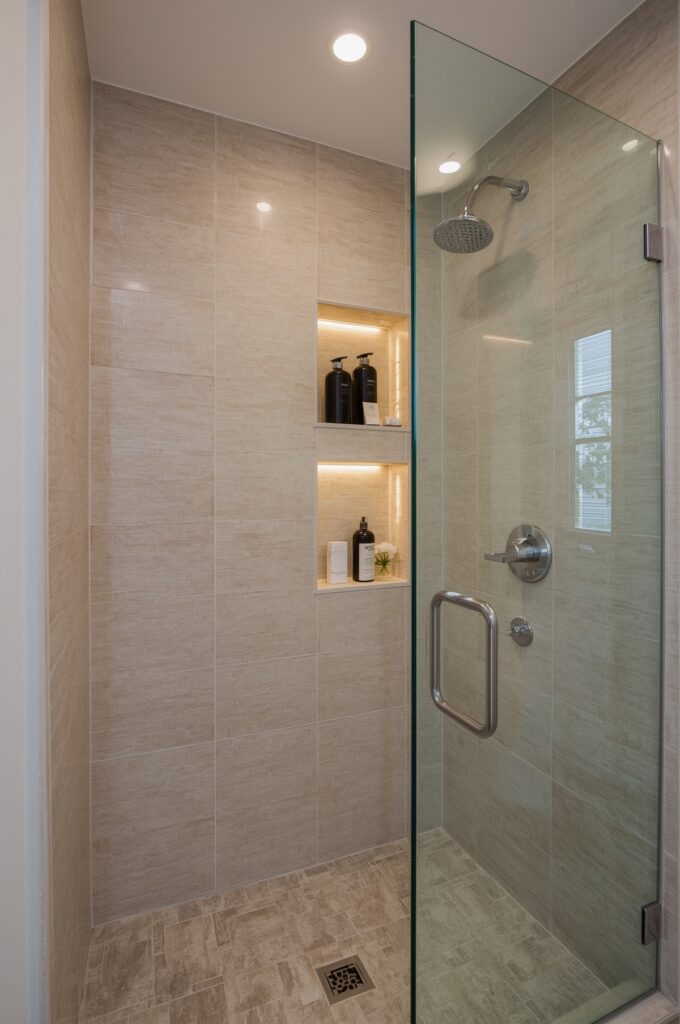 Recessed Alcove Shower with Built-In Shelves