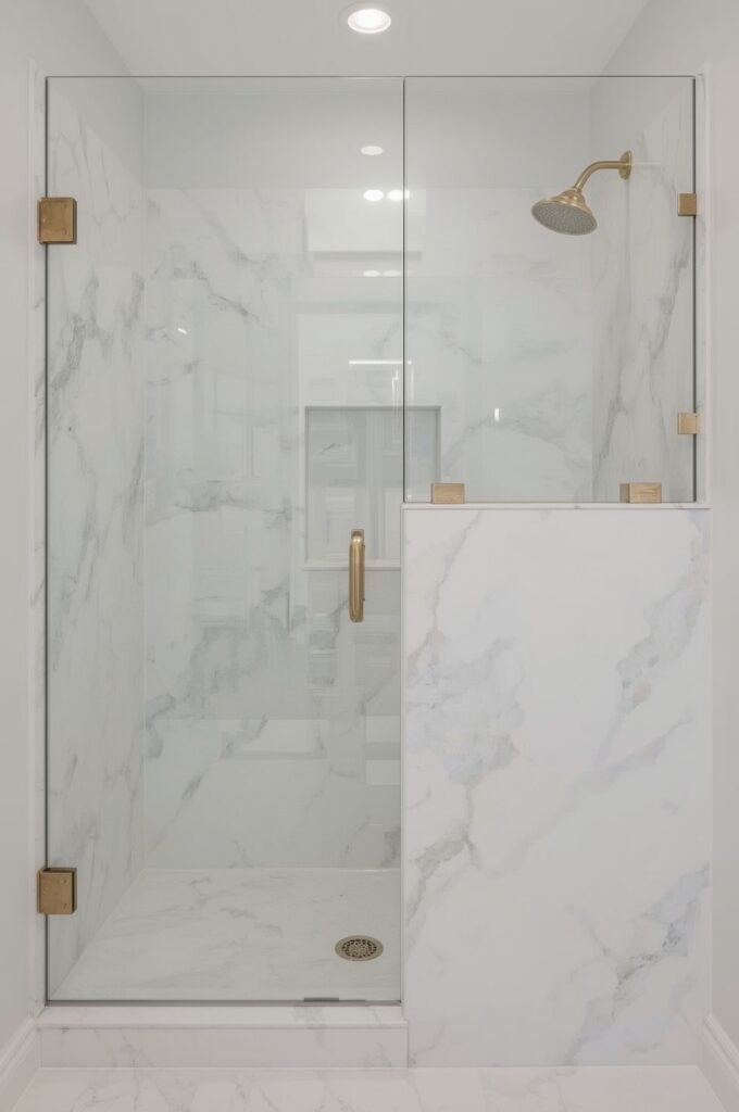 Half-Wall Divider with Clear Glass Top
