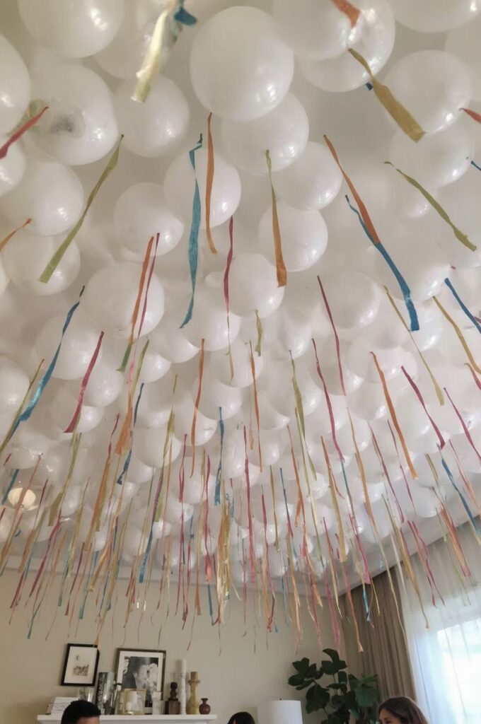 Balloon Ceiling Clouds with Hanging Ribbons