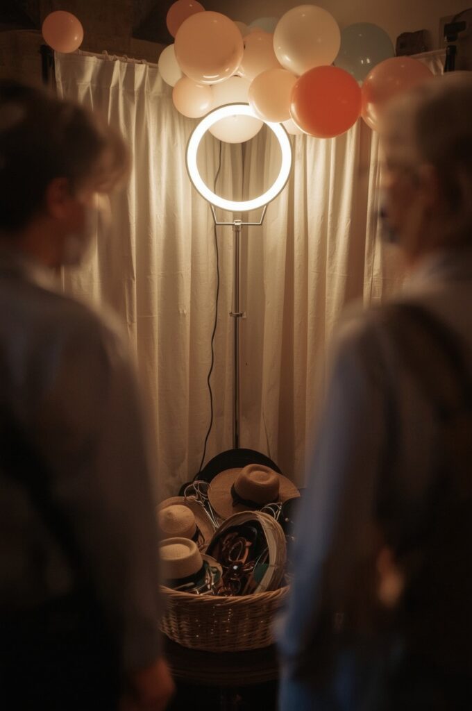 Corner Photo Booth with Props Basket