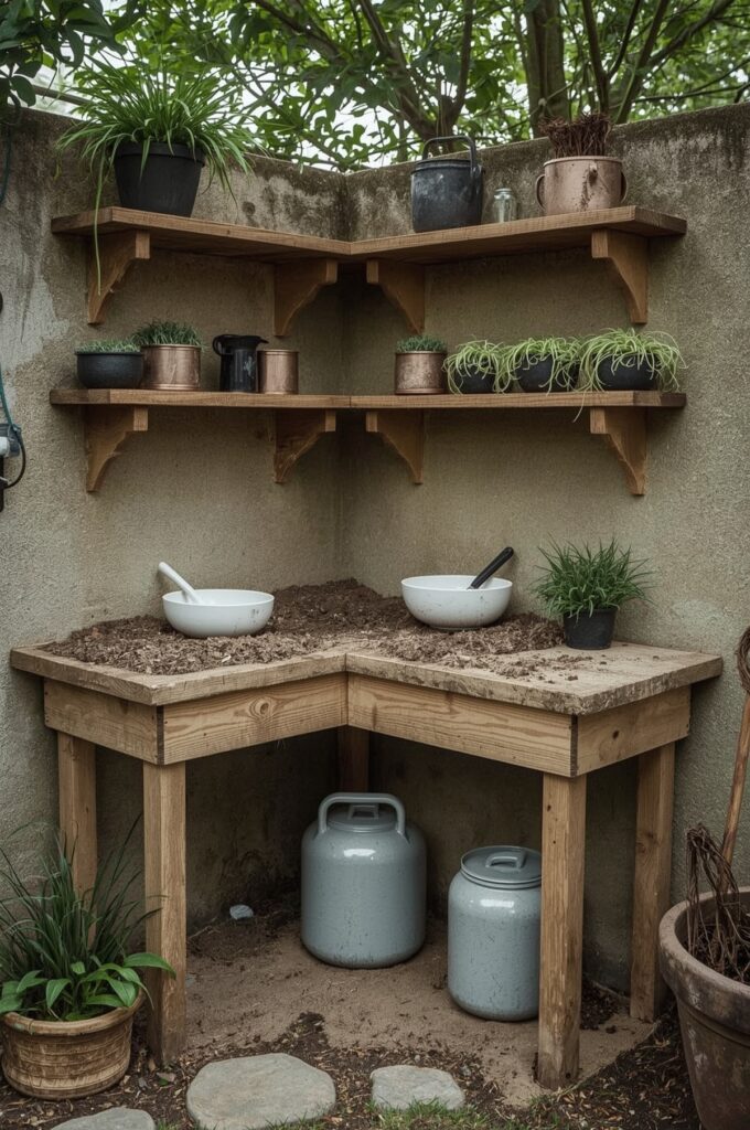 DIY Outdoor Mud Kitchen Corner