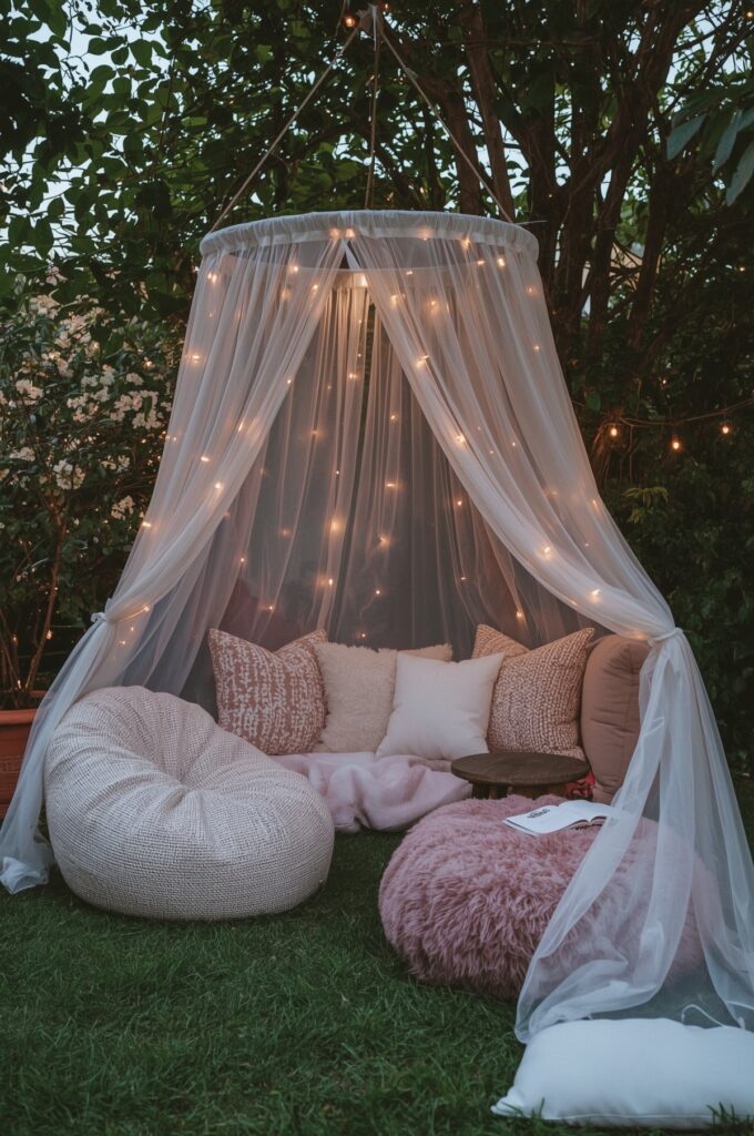 Cozy Reading Nook Under a Canopy
