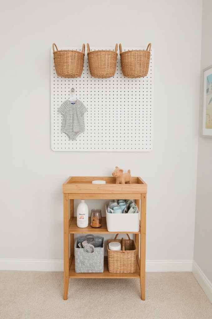 Pegboard Wall Storage with Mini Table