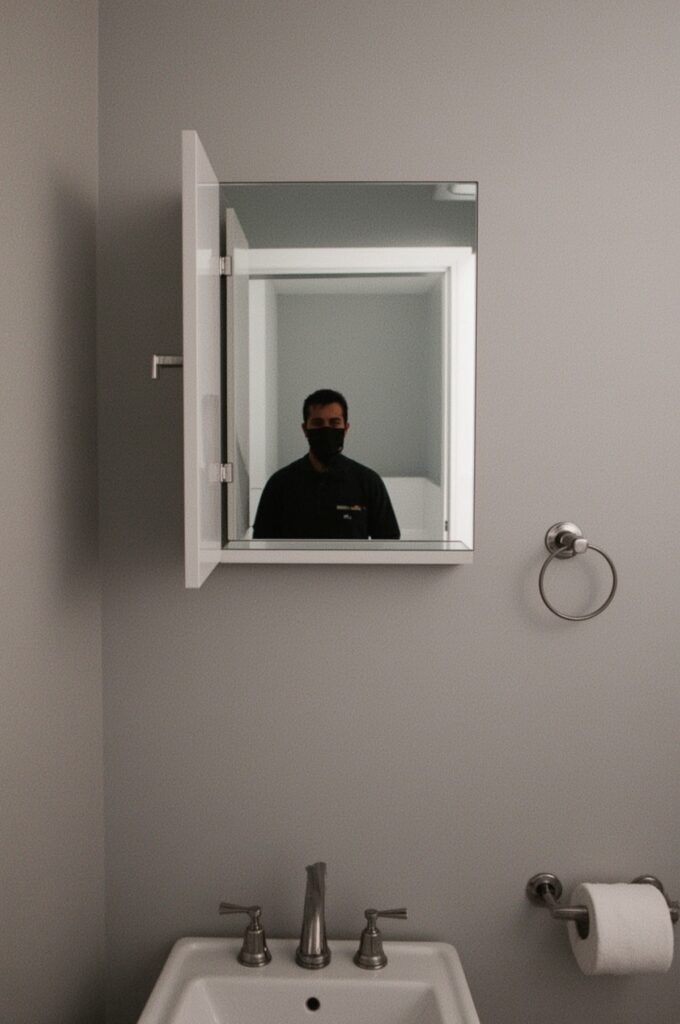 Hidden Hamper Behind Mirror Panel