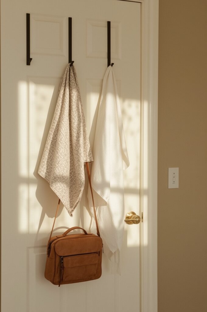 Add Hooks Behind Doors for Blankets and Bags