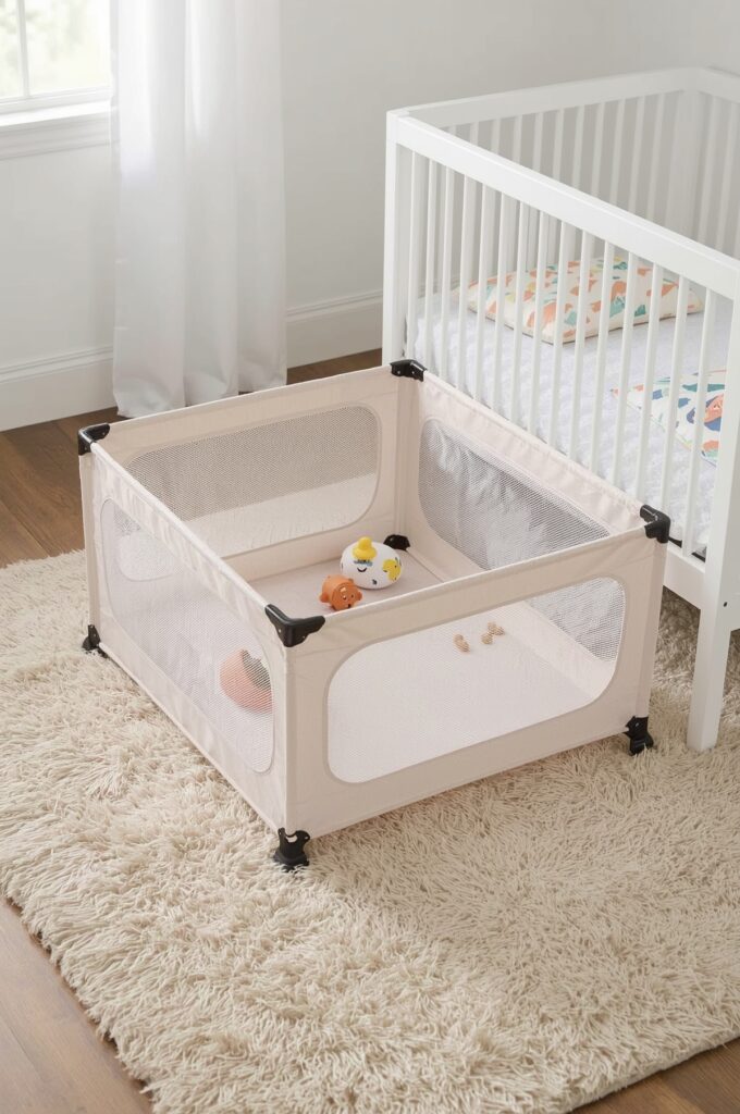 Foldable Play Yard That Slides Away