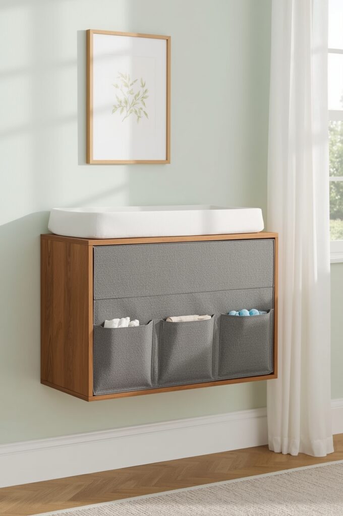 Fold-Down Changing Table with Storage Pockets