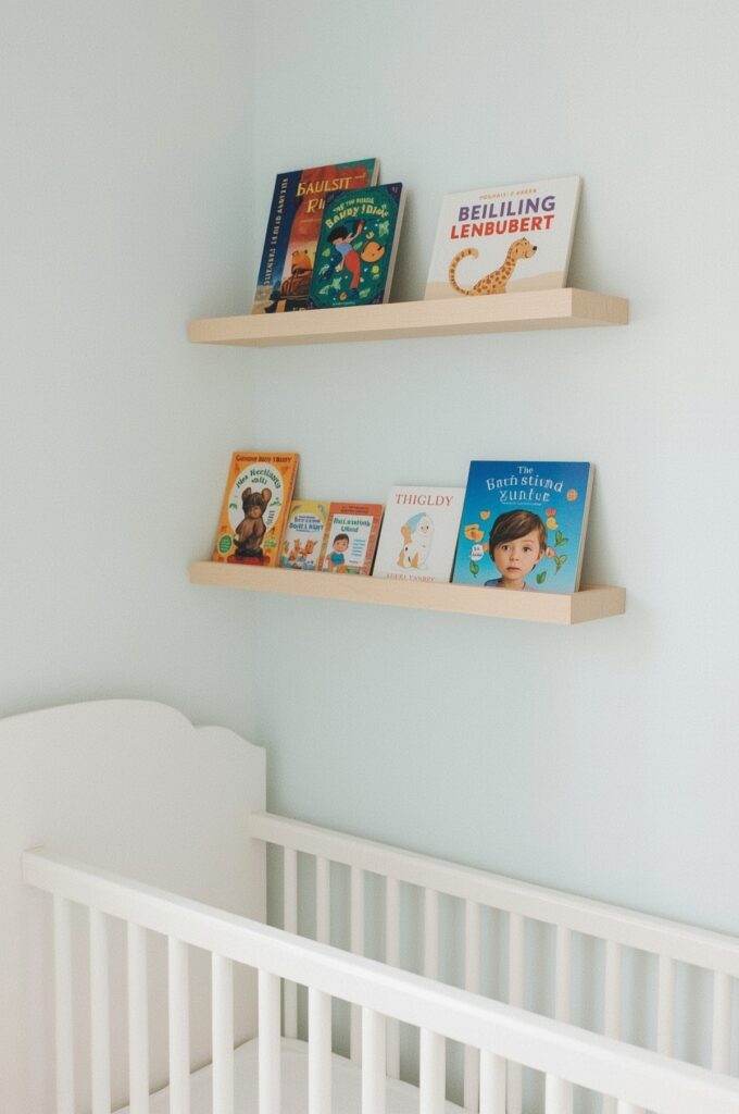 Floating Book Ledges Above the Crib