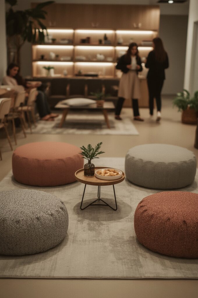 Rug-Based Lounge with Floor Poufs