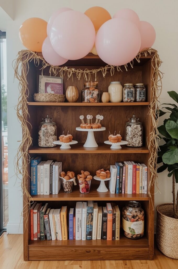 Bookshelf Transformed into Treat Display