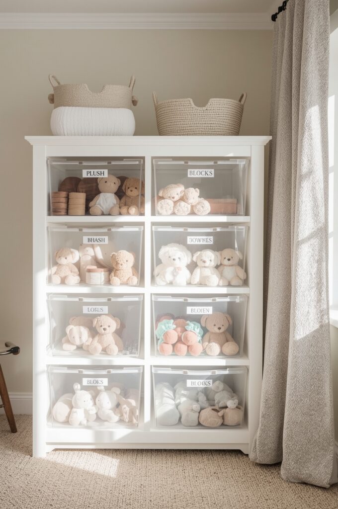 Store Toys in Clear Drawers or Labeled Baskets